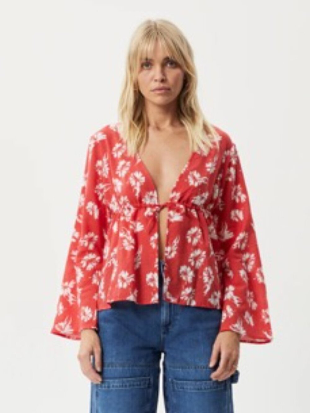 AFENDS Red Hibiscus Tie Blouse - Medium
